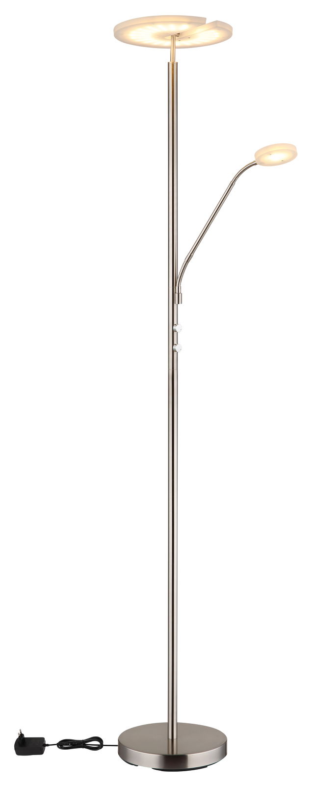 Moderner Deckenfluter mit zusätzlichem Leselicht, seitliche Perspektive