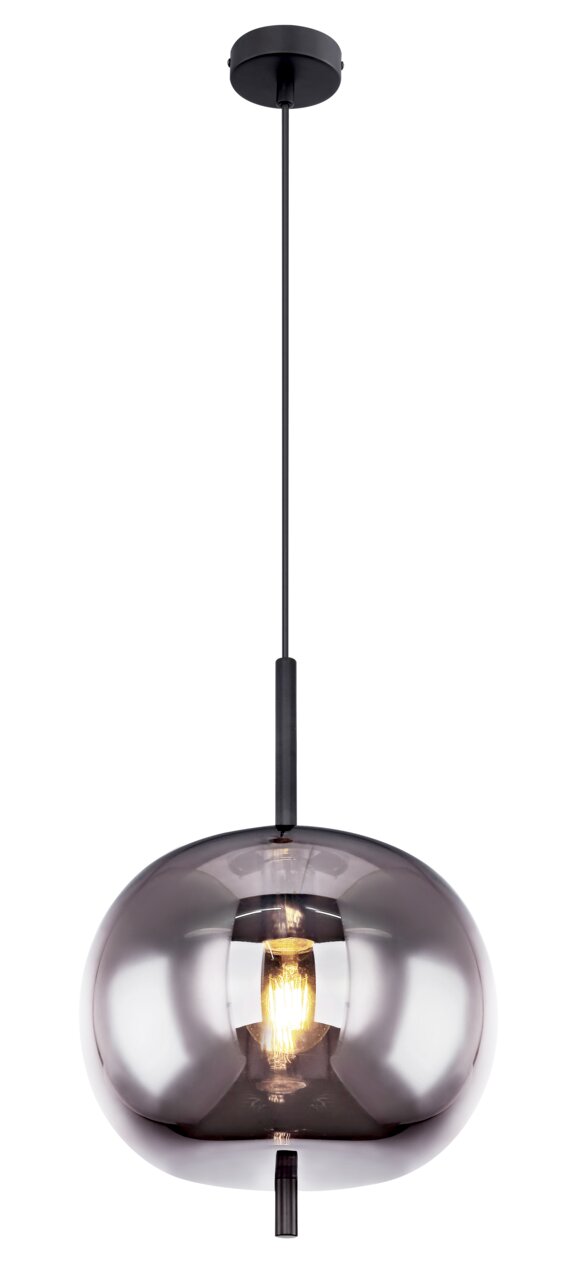 Moderne Hängeleuchte mit rauchgrauem Glas und schwarzem Kabel, Frontalansicht