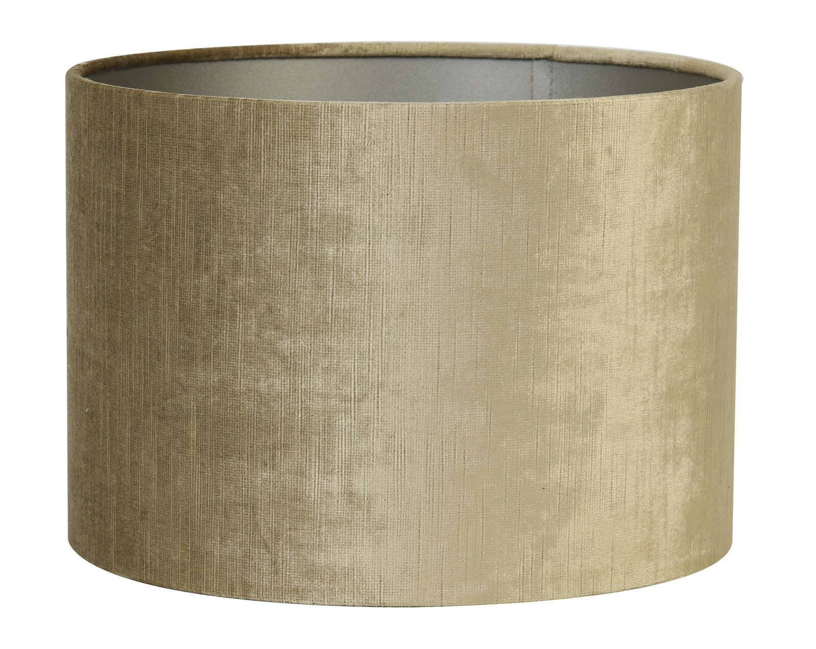 Zylindrischer Lampenschirm in beige aus Stoff, seitliche Perspektive