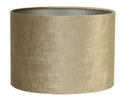 Cilindrische lampenkap van stof in beige, zijaanzicht