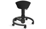 Schwarzer ergonomischer Swopper-Hocker mit Federmechanismus und Rollen, seitliche Perspektive