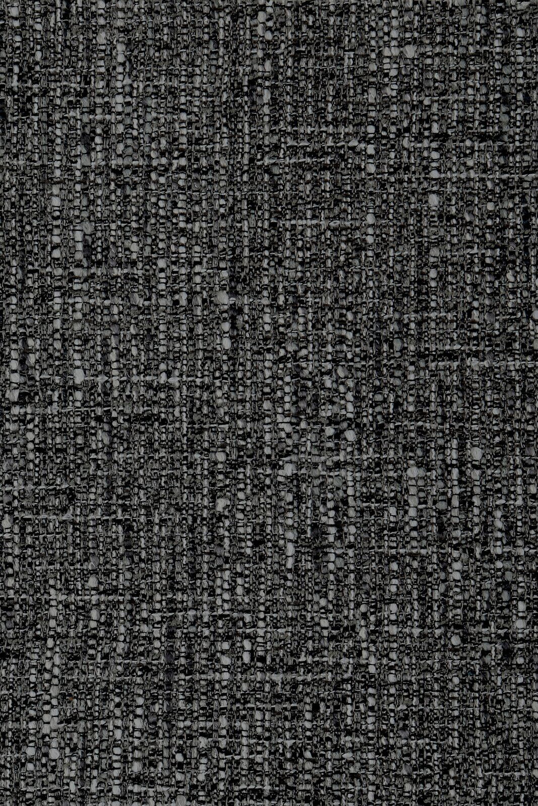 Nahaufnahme eines dunkelgrauen, strukturierten Stoffes mit grober Webstruktur, von oben betrachtet.