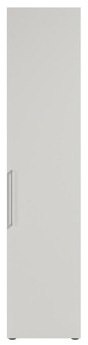 Hoher Aktenschrank in weißer Farbe, Frontalansicht mit Griff auf der linken Seite.