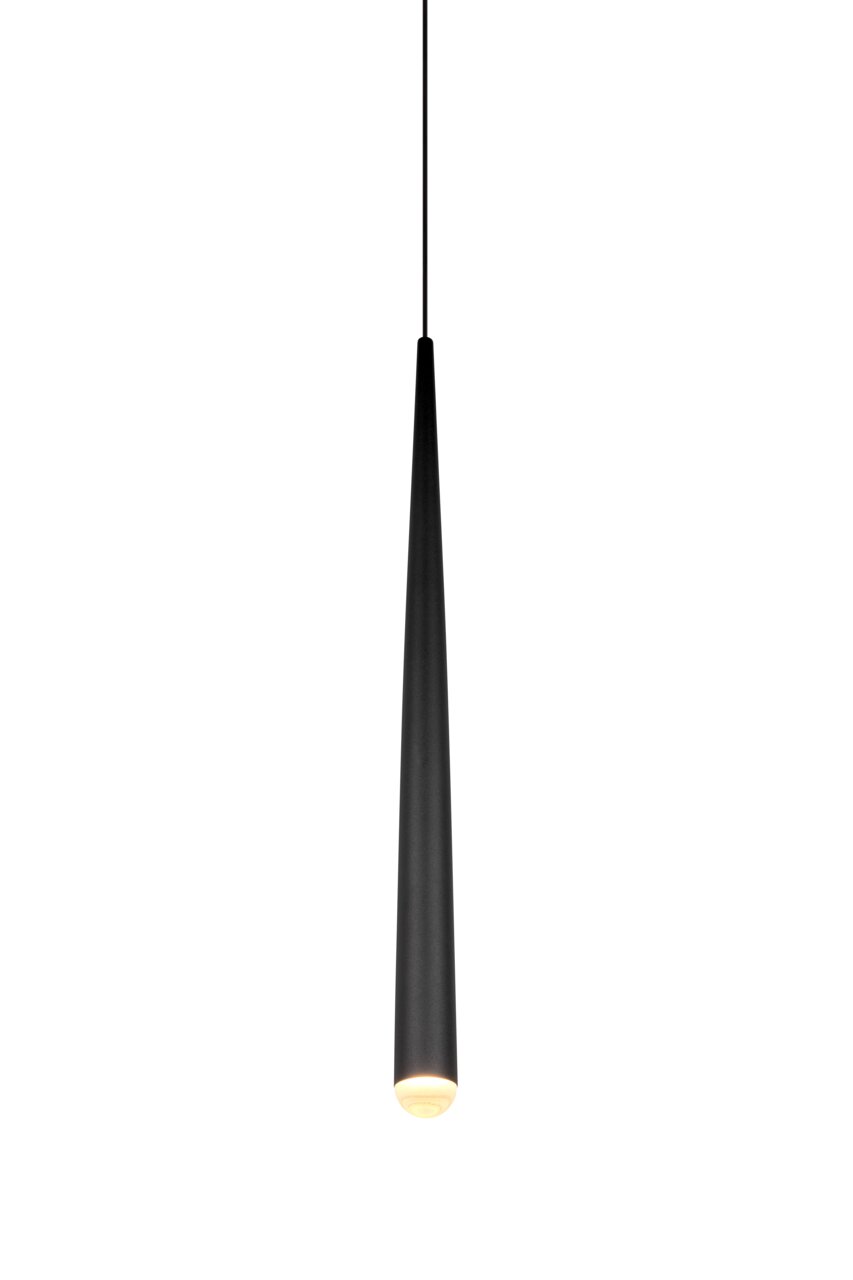 Zwarte, conische hanglamp CALA van Trio Leuchten, gezien vanaf de voorkant, met een elegant, slank ontwerp.