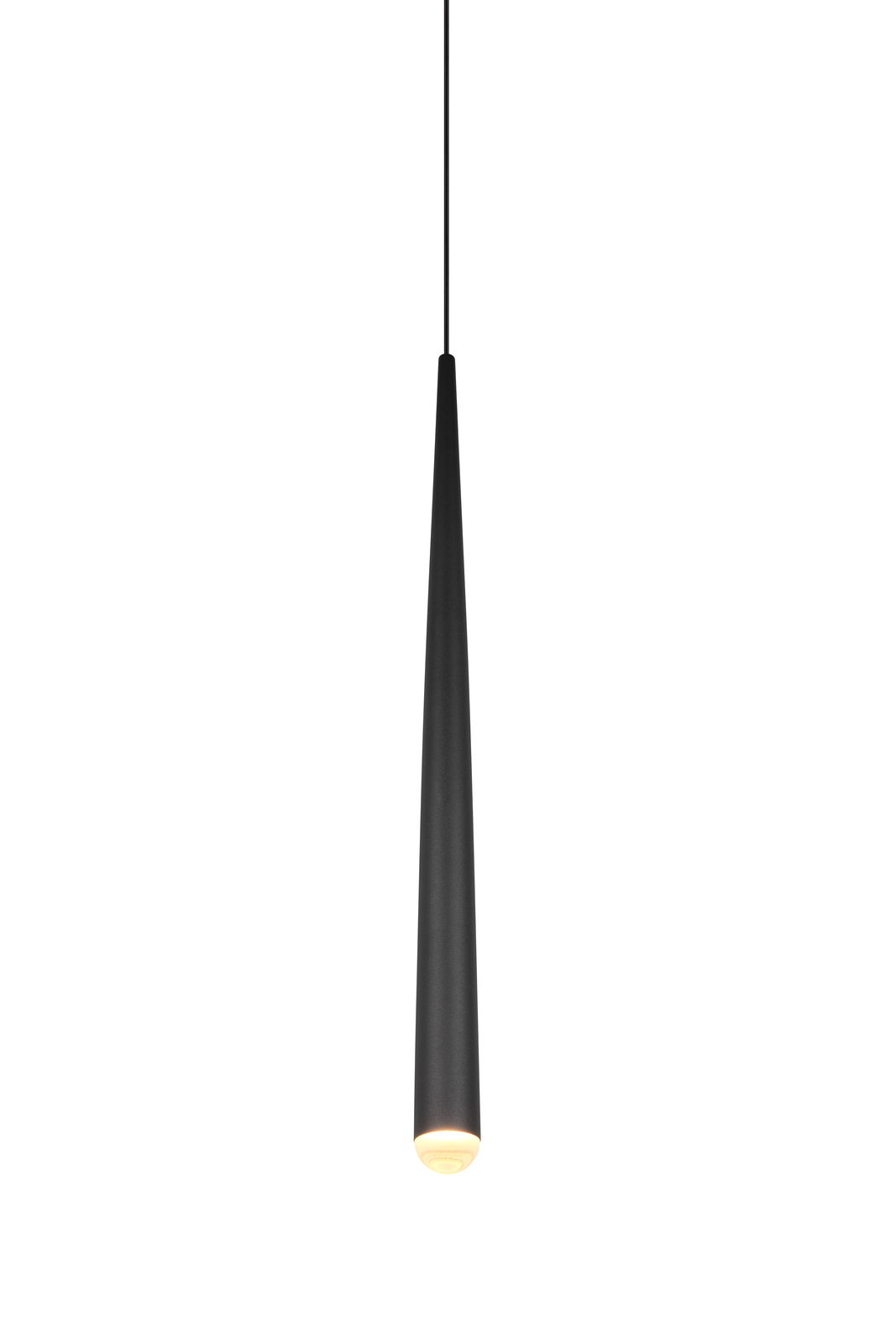 Schwarze, konische Pendelleuchte CALA von Trio Leuchten, von vorne betrachtet, mit elegantem, schlankem Design.