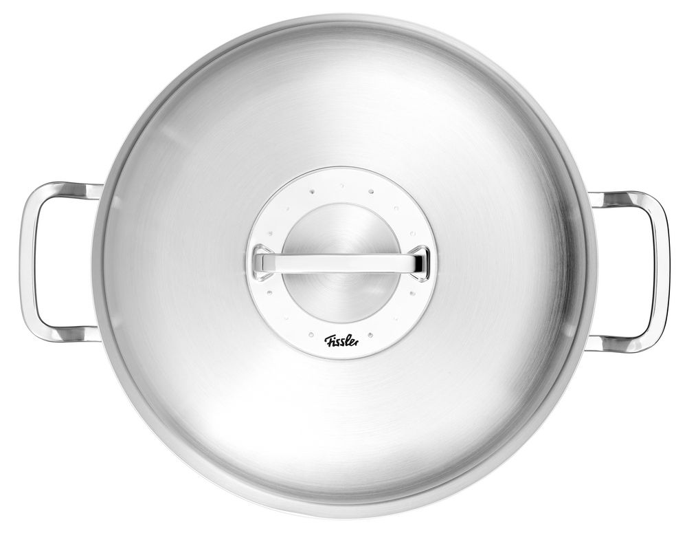 Fissler Bräter 28cm 4,8l rund ORIGINAL-PROFI COLLECTION 2 Runder Edelstahlbräter mit Deckel und zwei Griffen, Draufsicht