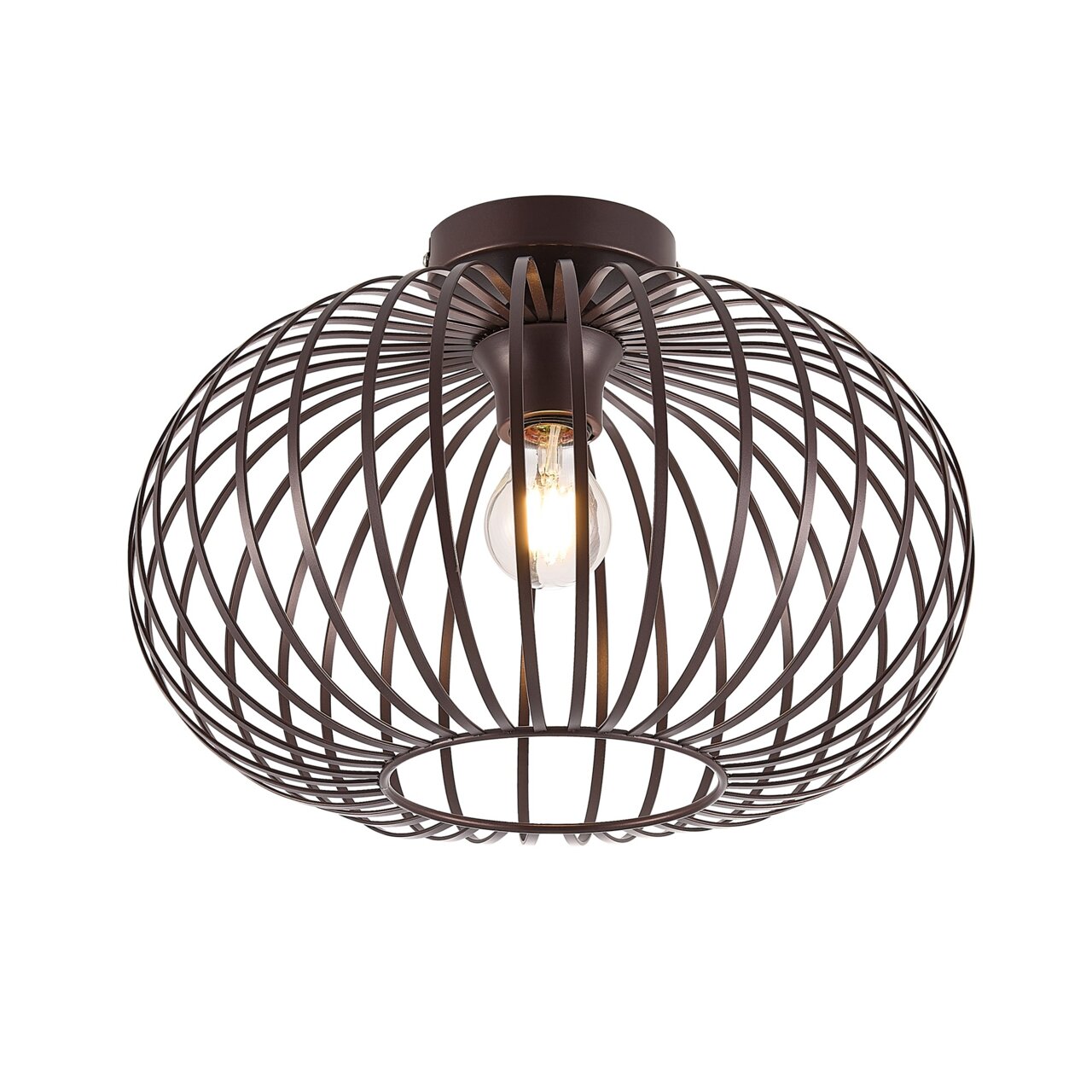 Moderne plafondlamp met een bruin, draadachtig ontwerp, zijaanzicht