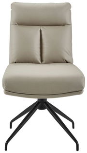 Moderner, beiger Stuhl mit schwarzem Metallgestell, Frontalansicht