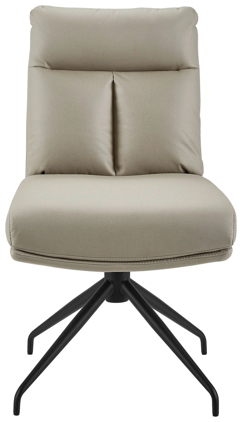 Moderner, beiger Stuhl mit schwarzem Metallgestell, Frontalansicht