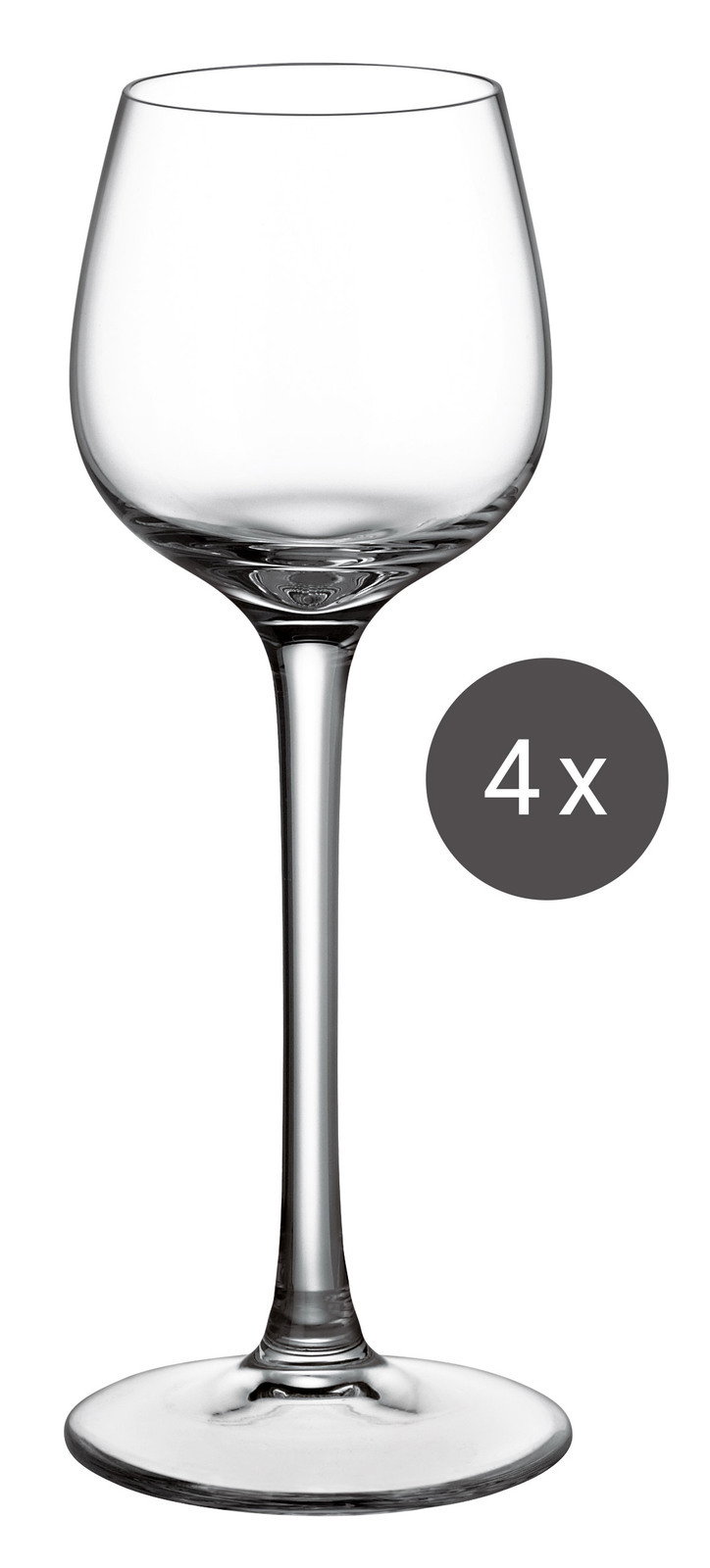 Grappaglas in Nahaufnahme, seitliche Perspektive, 4er-Set