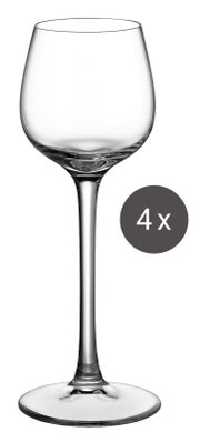 Grappaglas in Nahaufnahme, seitliche Perspektive, 4er-Set