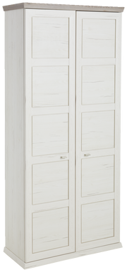 XL-Schuhschrank in heller Holzoptik mit zwei Türen, seitliche Perspektive