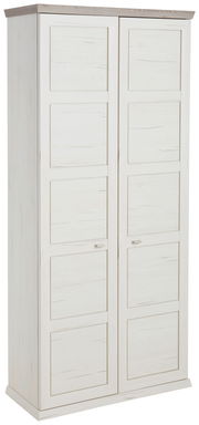 XL-Schuhschrank in heller Holzoptik mit zwei Türen, seitliche Perspektive