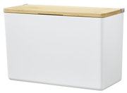 Weiße Aufbewahrungsbox XL mit Holzdeckel, seitliche Perspektive