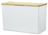 Weiße Aufbewahrungsbox XL mit Holzdeckel, seitliche Perspektive