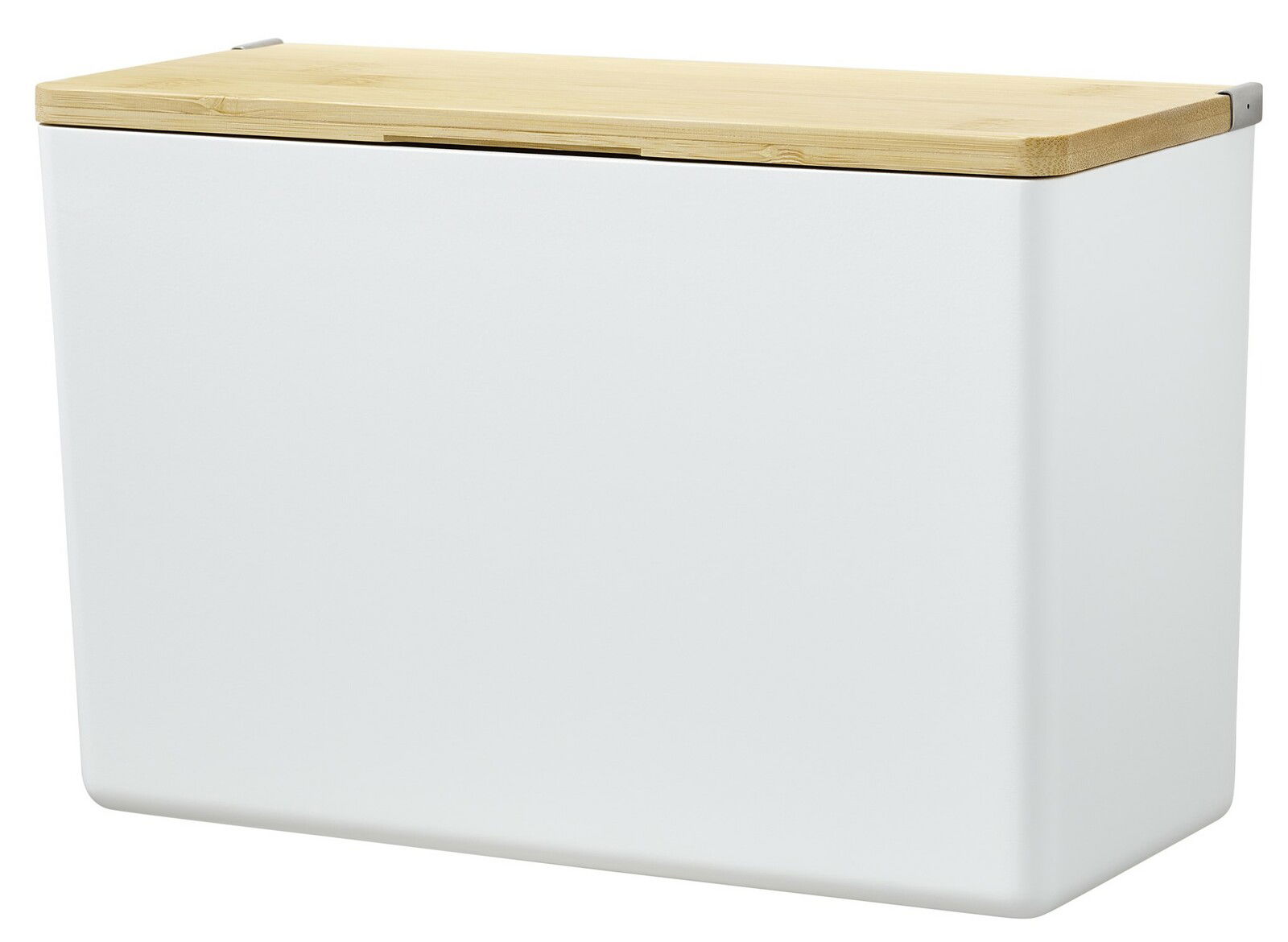 Weiße Aufbewahrungsbox XL mit Holzdeckel, seitliche Perspektive