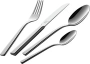 Elegantes Besteckset King 68-tlg. aus Edelstahl, bestehend aus Gabel, Messer, Esslöffel und Teelöffel, in seitlicher Perspektive.