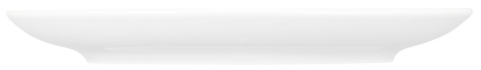 Seitenansicht eines weißen, runden Brottellers mit schlichtem Design.