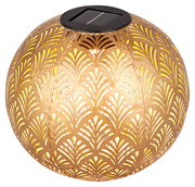 Goldene Solarleuchte mit dekorativem Muster, seitliche Perspektive