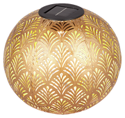 Goldene Solarleuchte mit dekorativem Muster, seitliche Perspektive