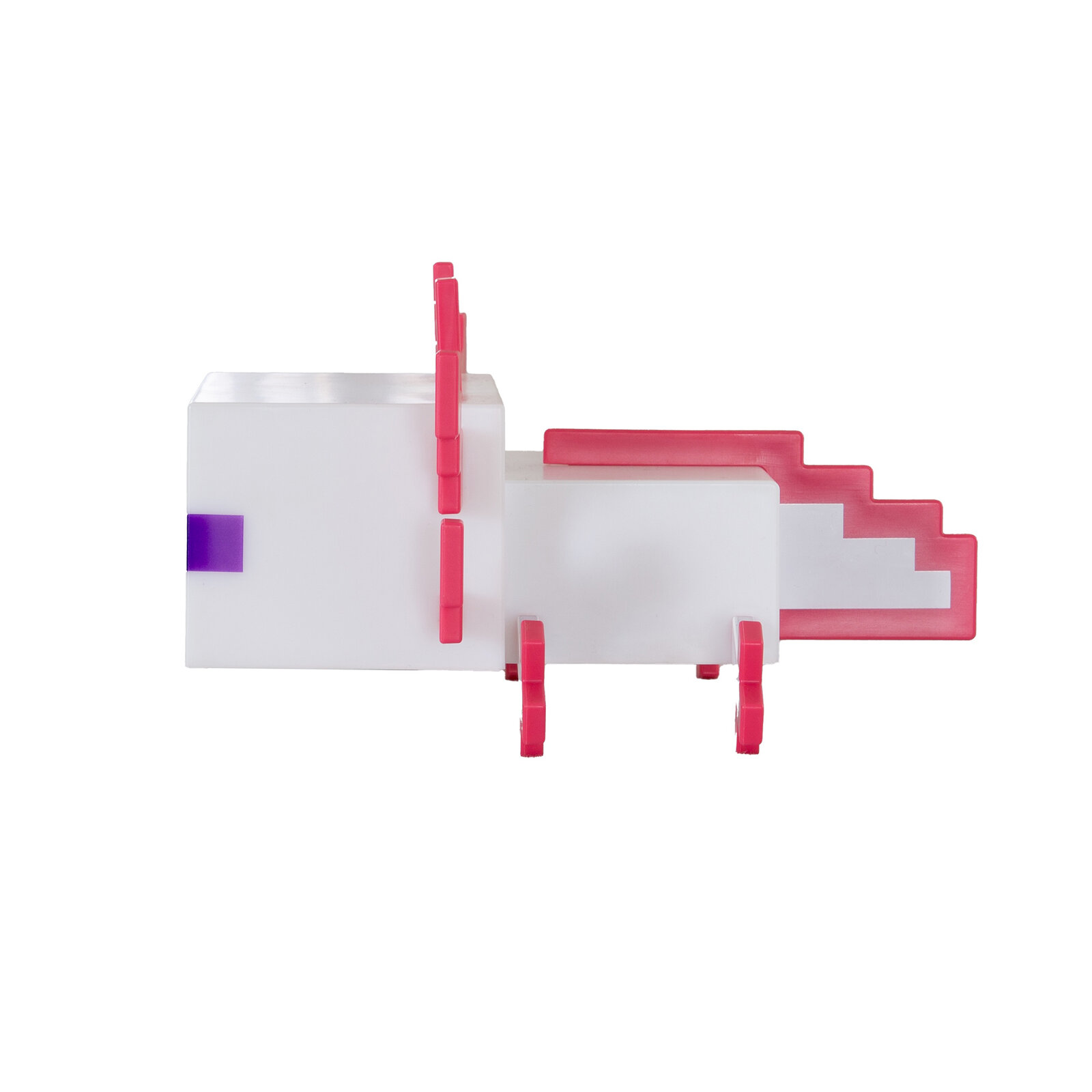 Weißer Kunststoff-Organizer/Box mit pinken Clips und stufenförmigem Einsatz, seitliche Ansicht (Profil) vor weißem Hintergrund.