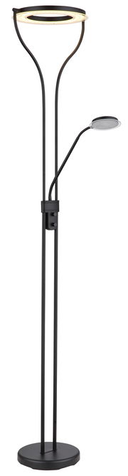 Moderner Deckenfluter Globo Lighting EBRO in schwarzem Design mit zusätzlichem Leselicht, seitliche Perspektive