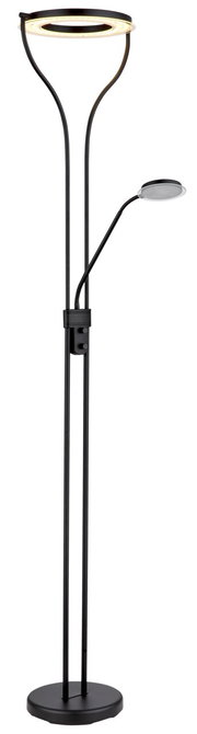 Moderner Deckenfluter Globo Lighting EBRO in schwarzem Design mit zusätzlichem Leselicht, seitliche Perspektive