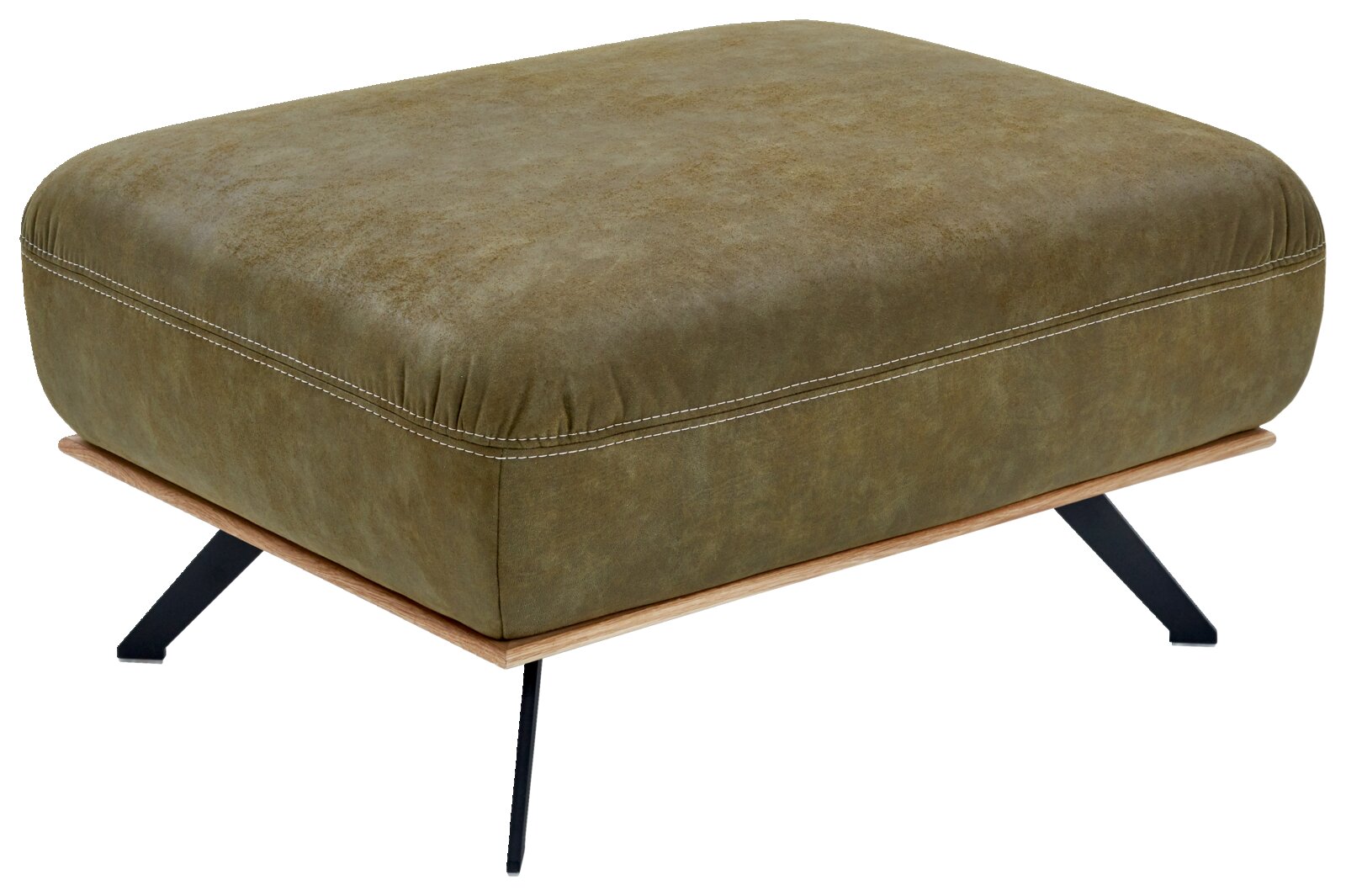 Grüner XXL-Hocker mit schwarzem Metallgestell, seitliche Perspektive
