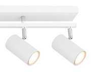 Moderner weißer Strahler mit zwei zylindrischen Leuchten, seitliche Perspektive