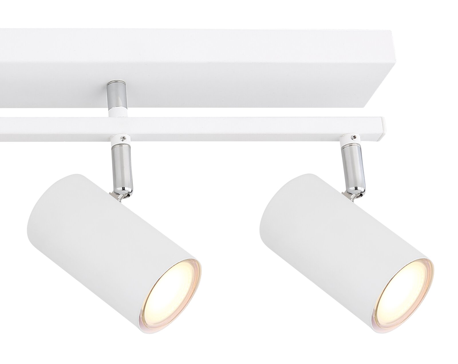 Moderner weißer Strahler mit zwei zylindrischen Leuchten, seitliche Perspektive