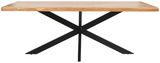 Moderner Esstisch mit Holzplatte und schwarzem Metallgestell in X-Form, Frontalansicht