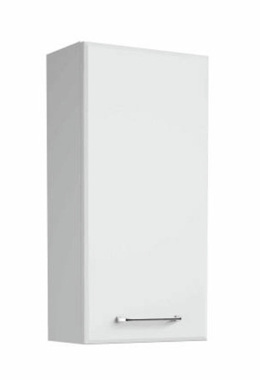 Weißer Wandschrank mit Metallgriff, seitliche Perspektive