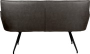 Rückansicht eines modernen 2-Sitzer-Sofas in Dunkelgrau mit glatter Polsterung und schwarzen Metallbeinen, freigestellt auf weißem Hintergrund