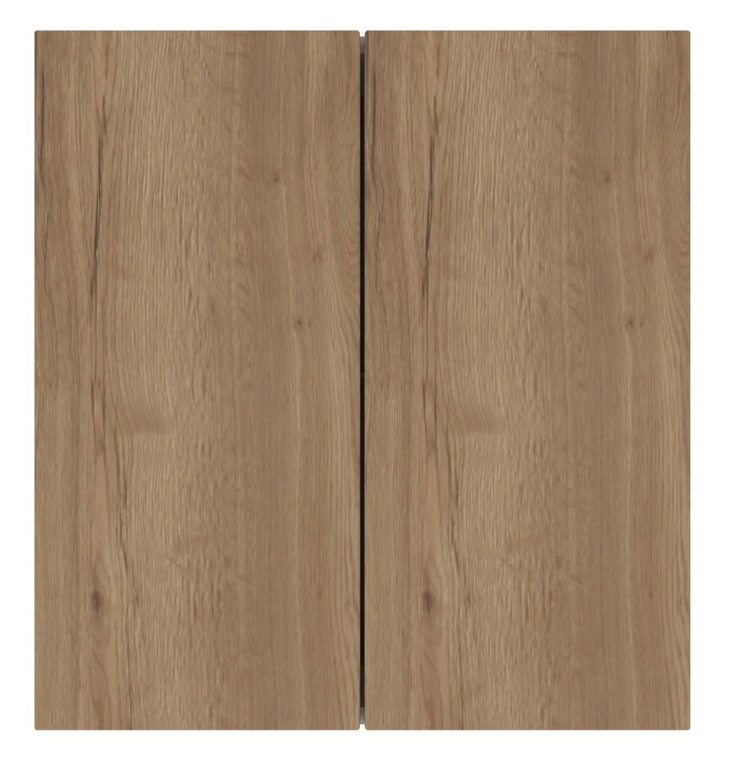 Vorderansicht eines Oberschranks mit Holzoptik und zwei Türen.