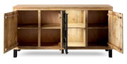 Holz-Sideboard mit offenen Türen, zeigt Innenfächer, Frontalansicht
