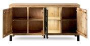 Holz-Sideboard mit offenen Türen, zeigt Innenfächer, Frontalansicht