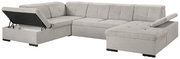 Graue Ecksofa mit Stauraum, teilweise geöffnet, Perspektive von vorne links
