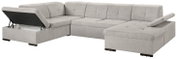 Graue Ecksofa mit Stauraum, teilweise geöffnet, Perspektive von vorne links