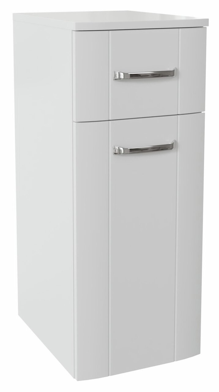 XORA Unterschrank SERIE 3006 Weißer Unterschrank mit zwei Schubladen und silbernen Griffen, seitliche Perspektive