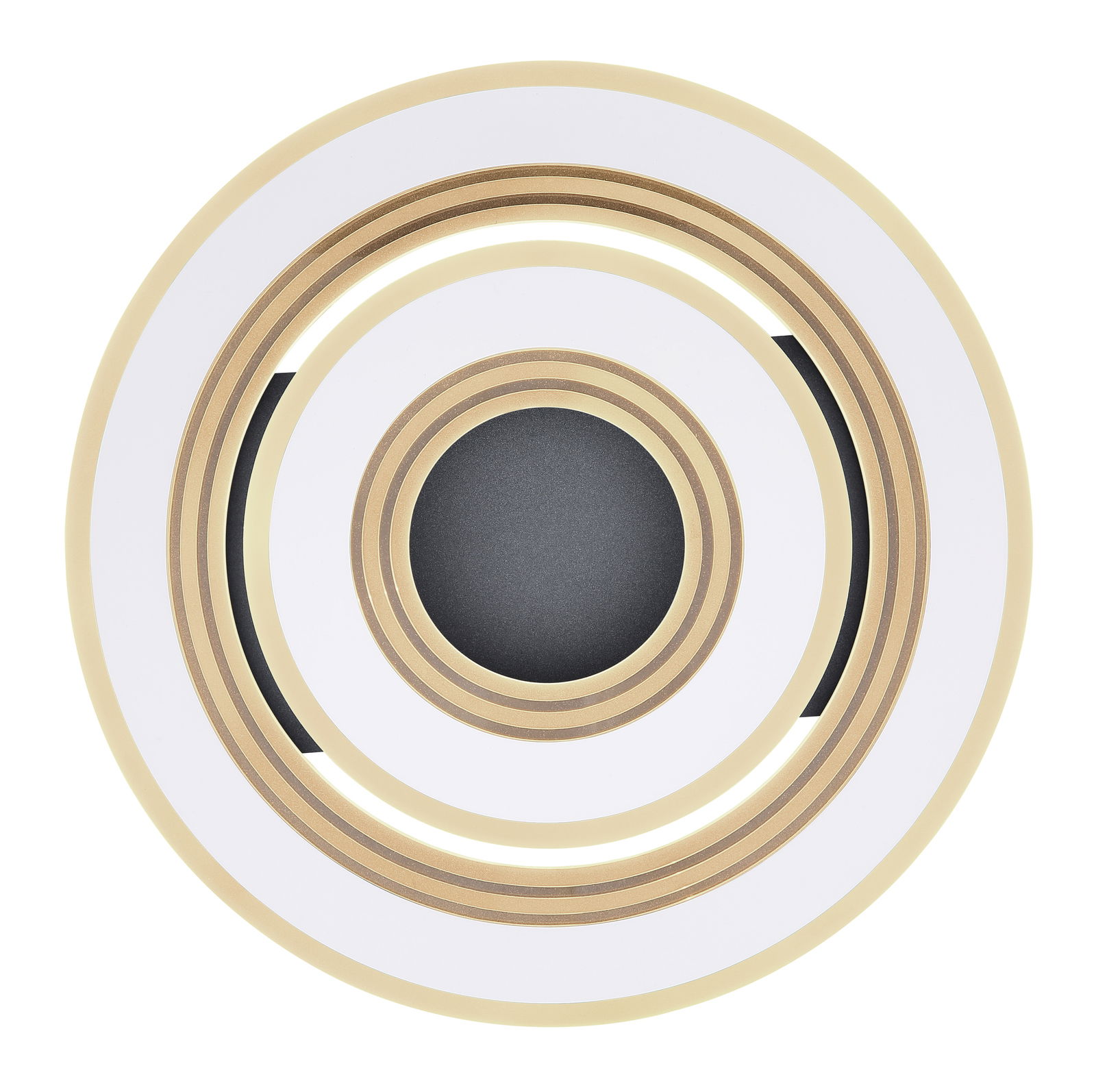 Moderne Deckenleuchte aus Metall in Weiß mit kreisförmigem Design, Ansicht von unten.