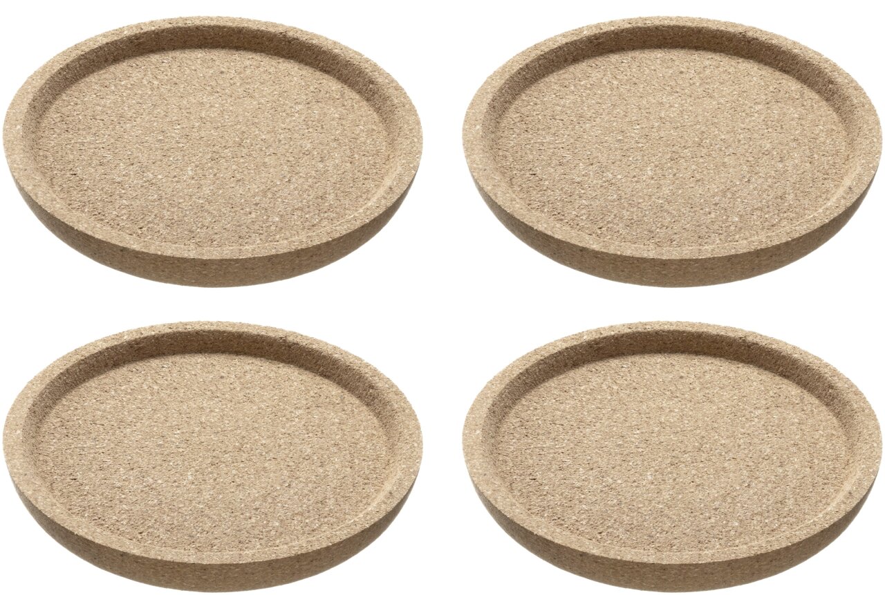Leonardo Korkenuntersetzer 4er-Set Vier runde Korkuntersetzer in Draufsicht, schlichtes Design, natürliche Farbe.