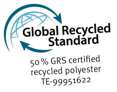 Logo des Global Recycled Standard mit 50 % GRS zertifiziertem recyceltem Polyester, Perspektive: Frontalansicht