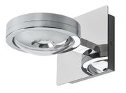 Moderne LED-Wandleuchte in Chromoptik, seitliche Perspektive