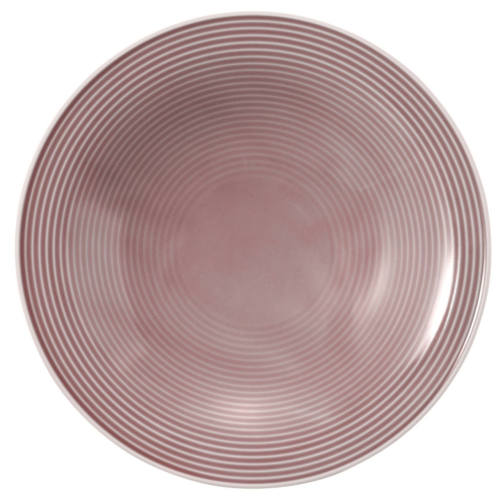Runder Suppenteller mit rosa Rillenmuster, Ansicht von oben