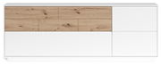Modernes Sideboard mit weißem und holzfarbenem Design, Frontansicht