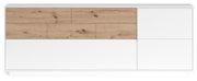 Modernes Sideboard mit weißem und holzfarbenem Design, Frontansicht