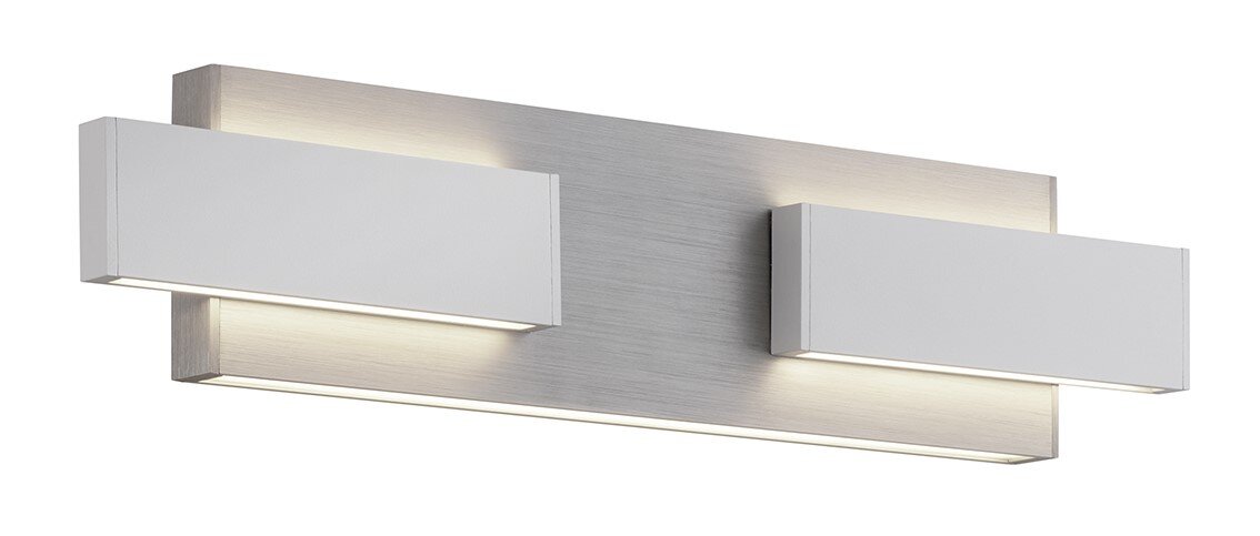 Musterring Wandleuchte RIVERA Moderne Wandleuchte RIVERA von Musterring in seitlicher Perspektive, mit zwei rechteckigen Lichtquellen auf einer metallischen Basis.