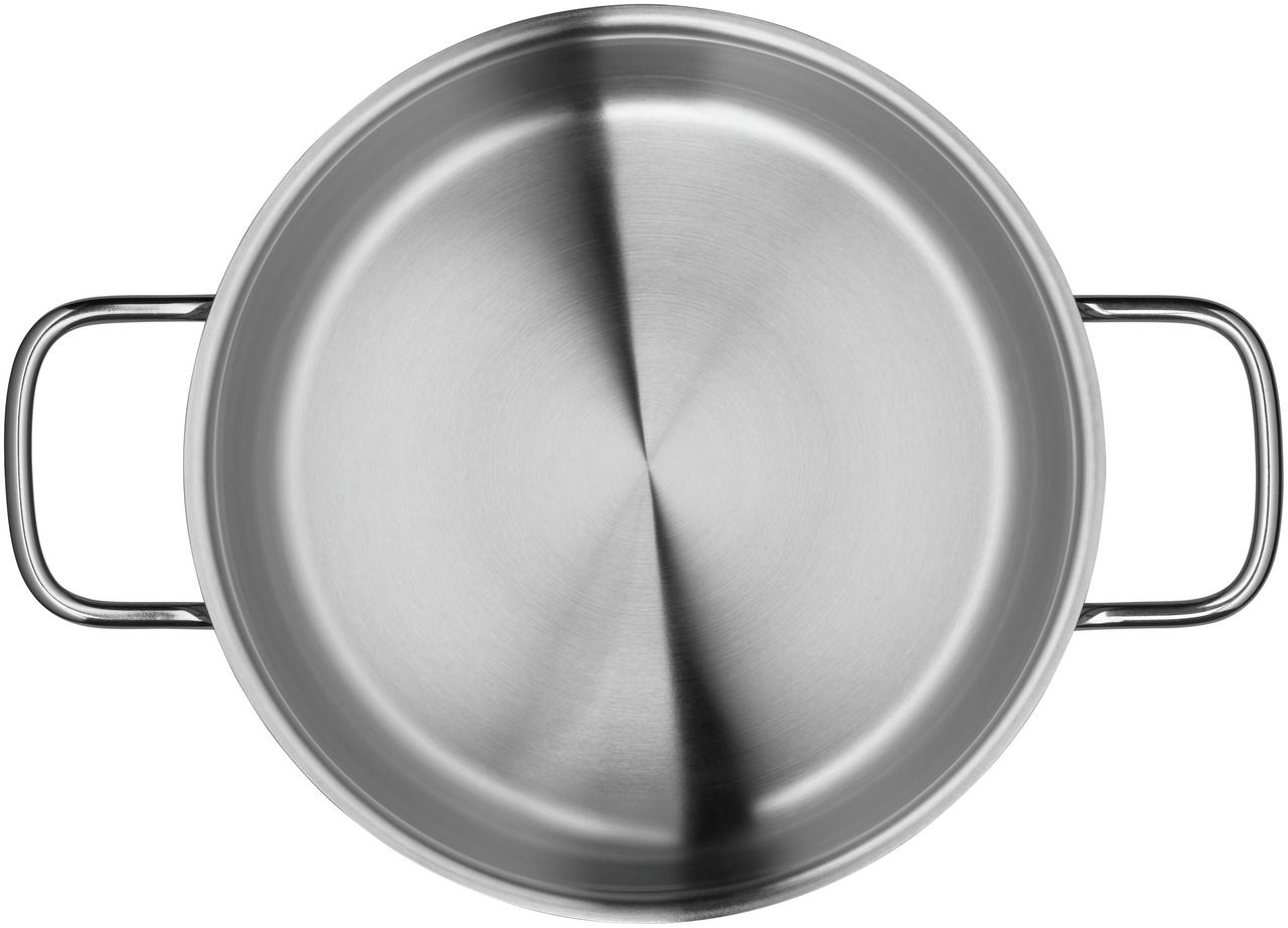 Topf aus Edelstahl mit zwei Griffen, Ansicht von oben