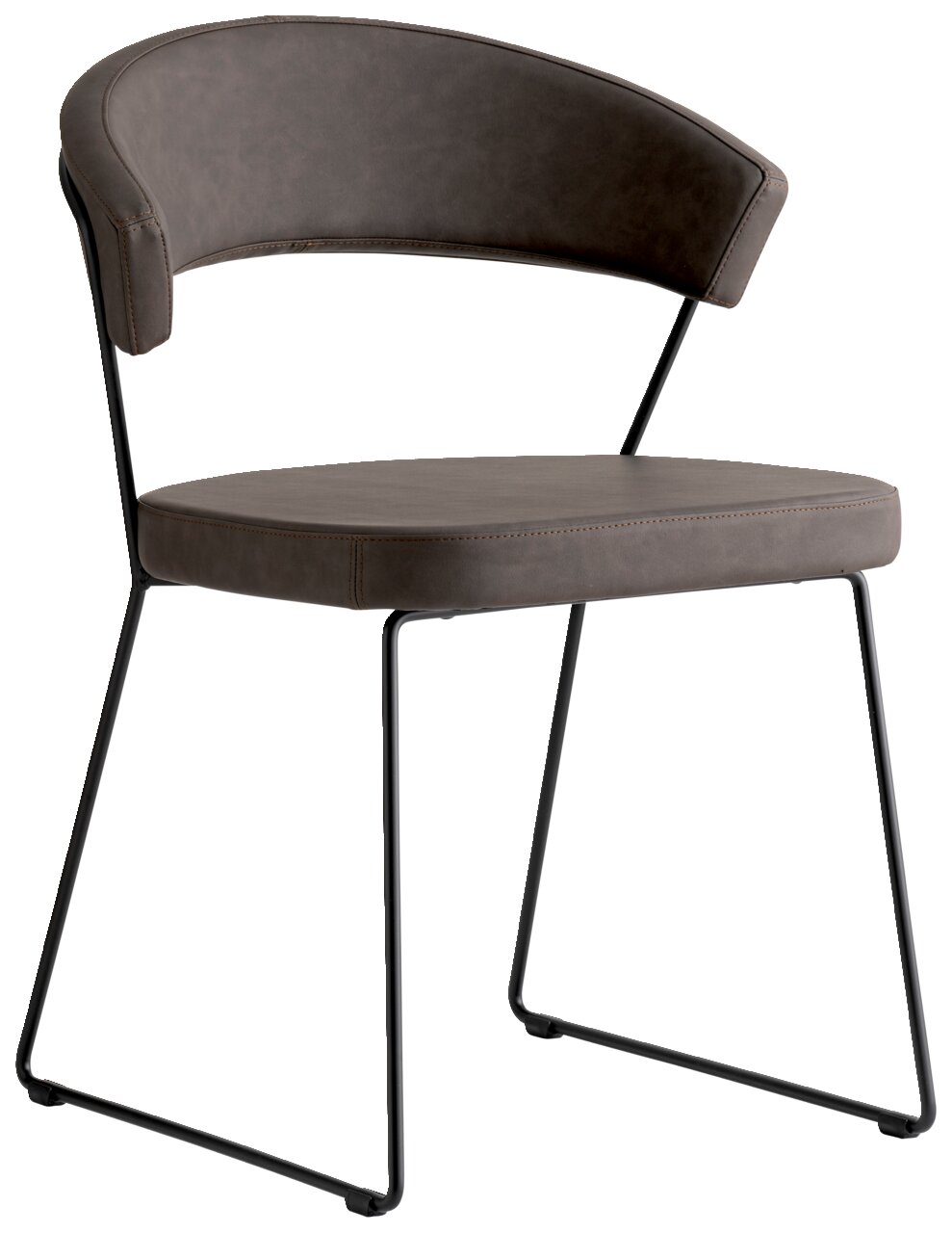 Connubia Stuhl NEW YORK Moderner Stuhl mit gepolstertem Sitz und Rückenlehne in dunklem Leder, seitliche Perspektive