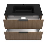 Waschtisch-Set mit schwarzem Waschbecken und zwei offenen Schubladen, Ansicht von oben